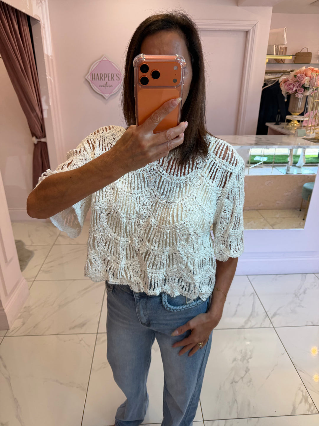 Jerry Sparkle Crochet Detail Top