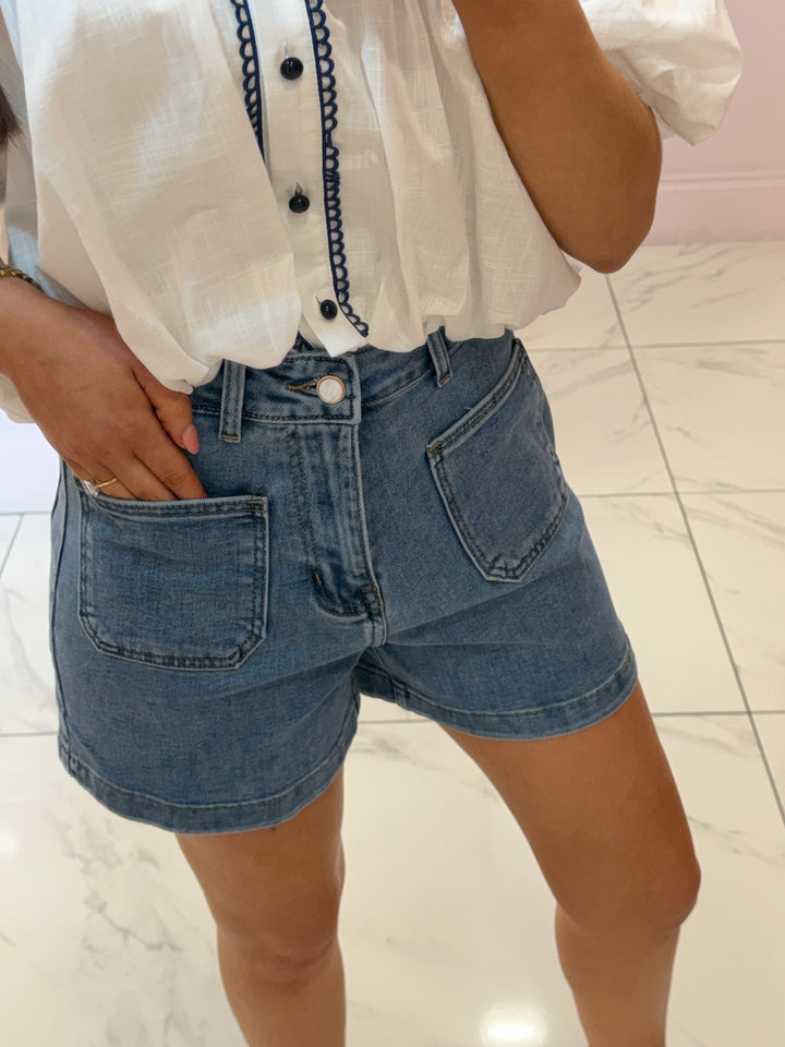 Katie Soft Stretchy Denim Front Pocket Shorts