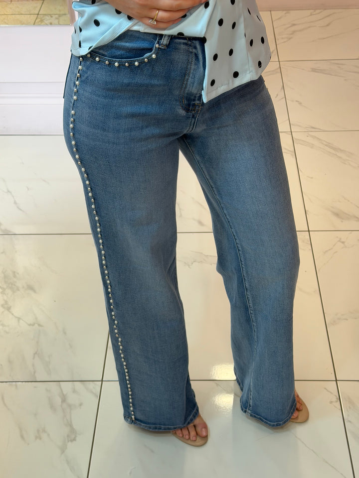 Pearl &amp; Stud Detail Stretch jeans