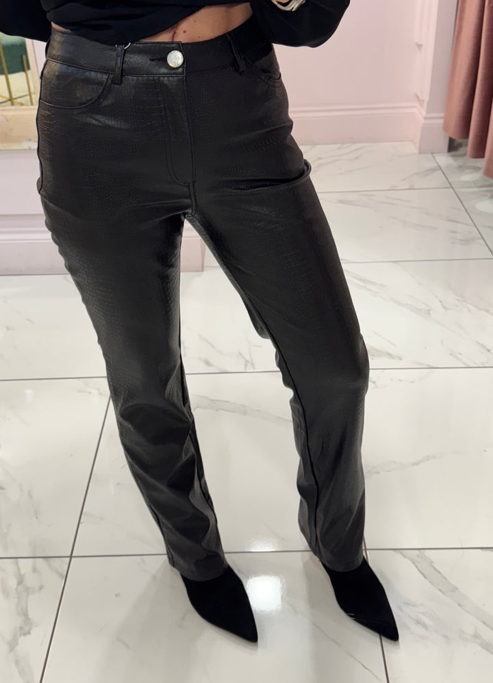 Ramona Black Faux Leather Straight Leg Trousers