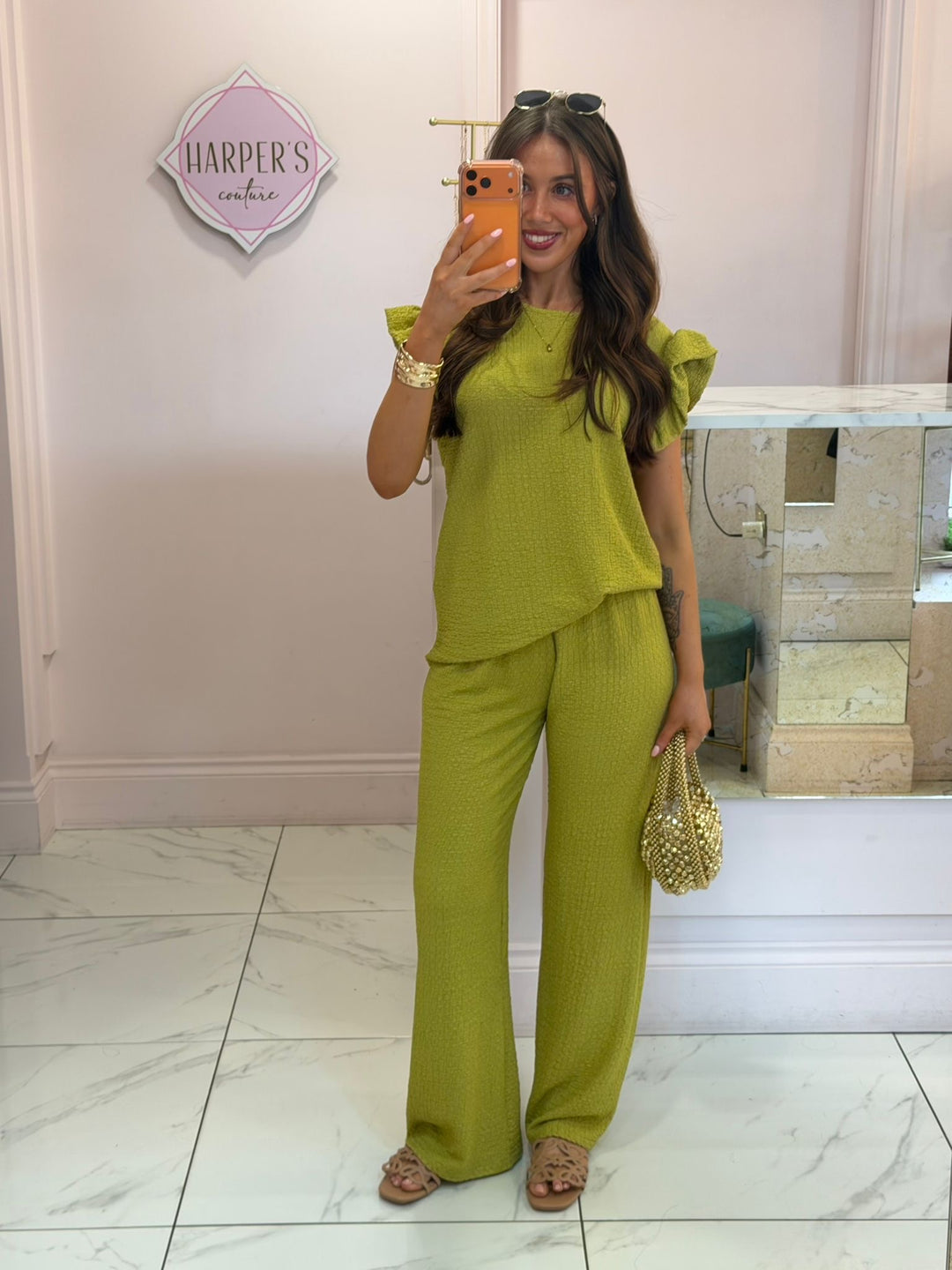 Amaya Ruffle Sleeve Top &amp; Trouser Co Ord Set