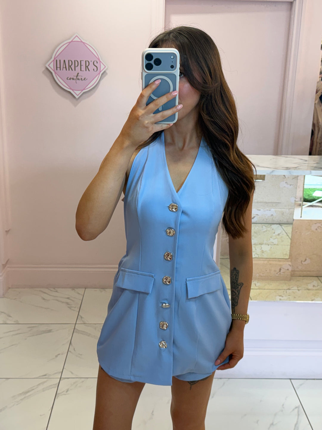 Leonie Blue Halterneck Playsuit