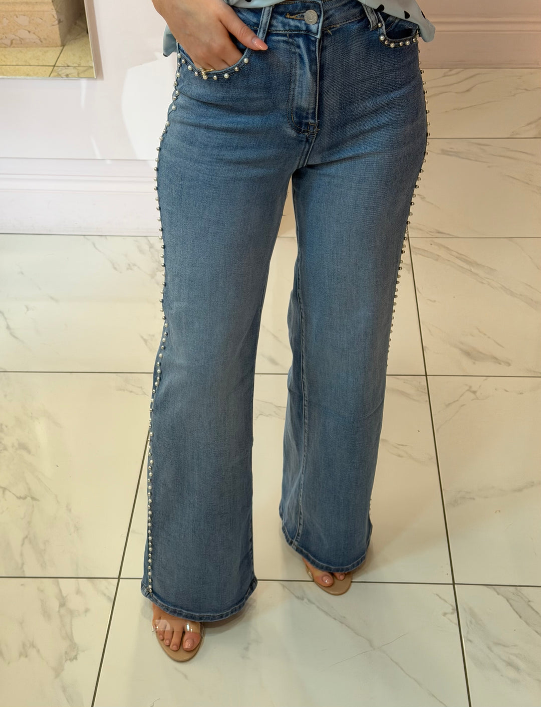 Pearl &amp; Stud Detail Stretch jeans
