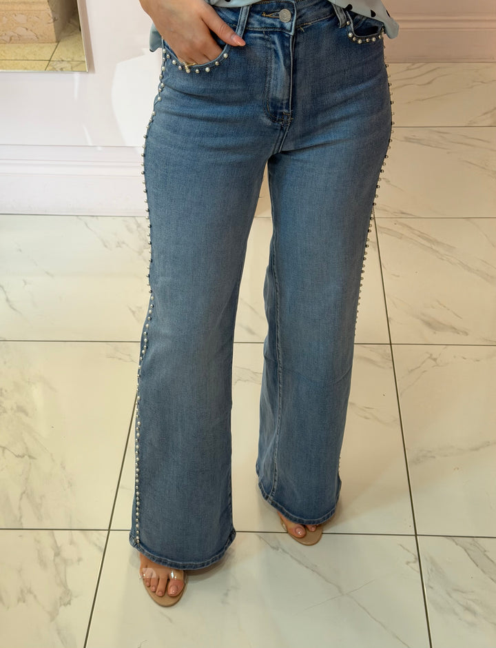 Pearl &amp; Stud Detail Stretch jeans