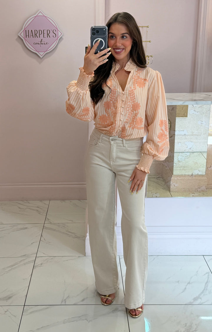 Cherish Coral Embroidery Detail Shirt/Blouse