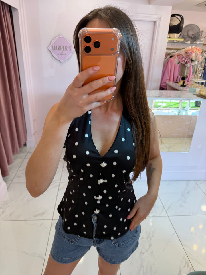 Ester Polka Dot Halterneck Top