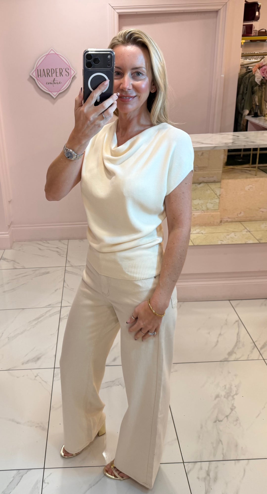 Delta Drape Neck Fine Knit Top