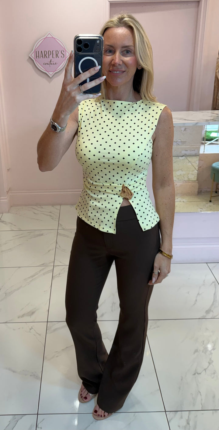 Beatrice Polka Dot Top With Gold Buckle Detail