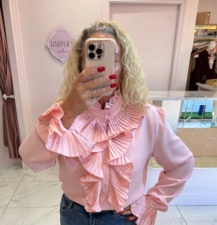 Ella Ruffle Front &amp; Cuff Detail Blouse