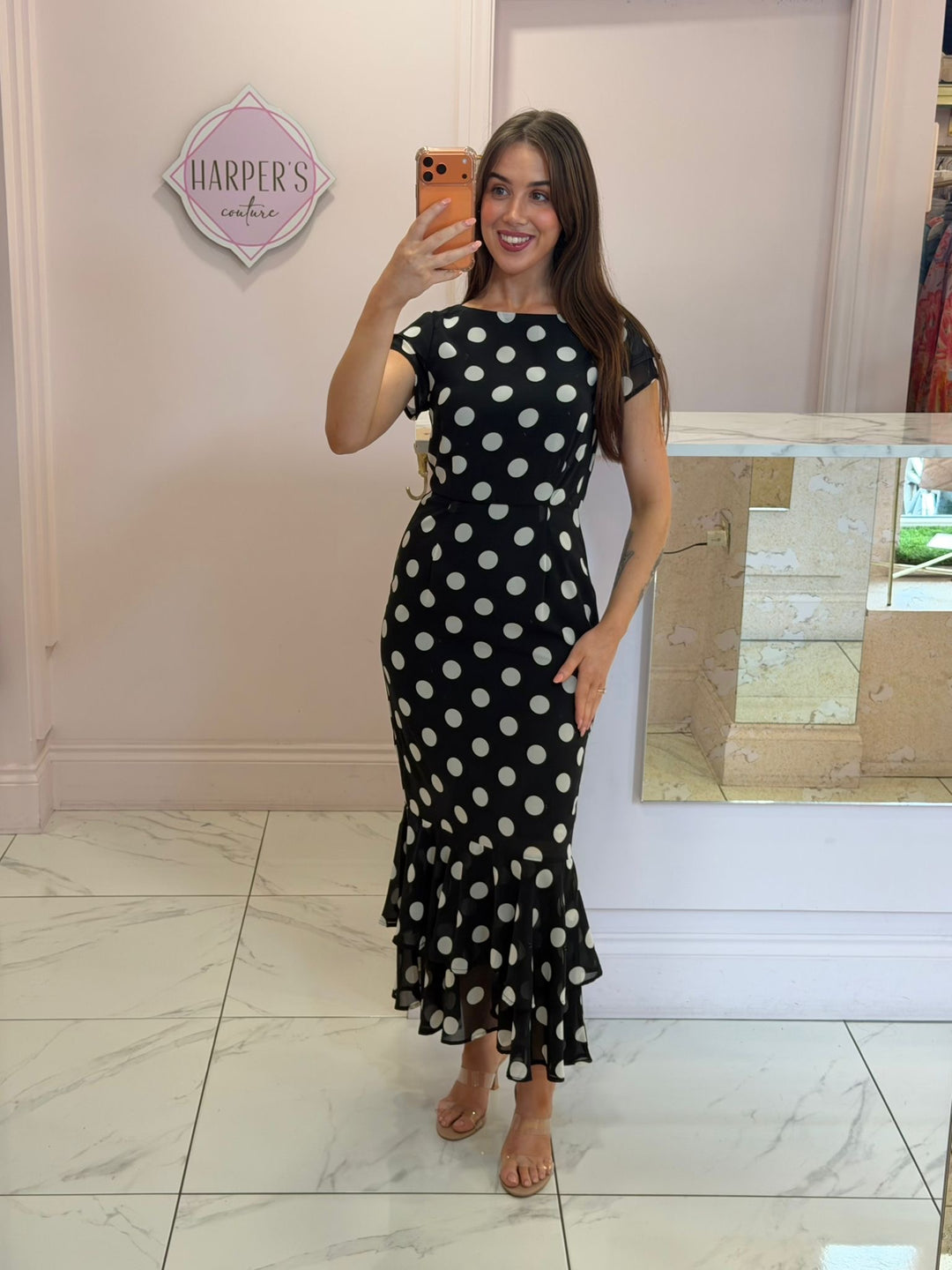 Roxy Boat Neck Frill Midi Black Spot