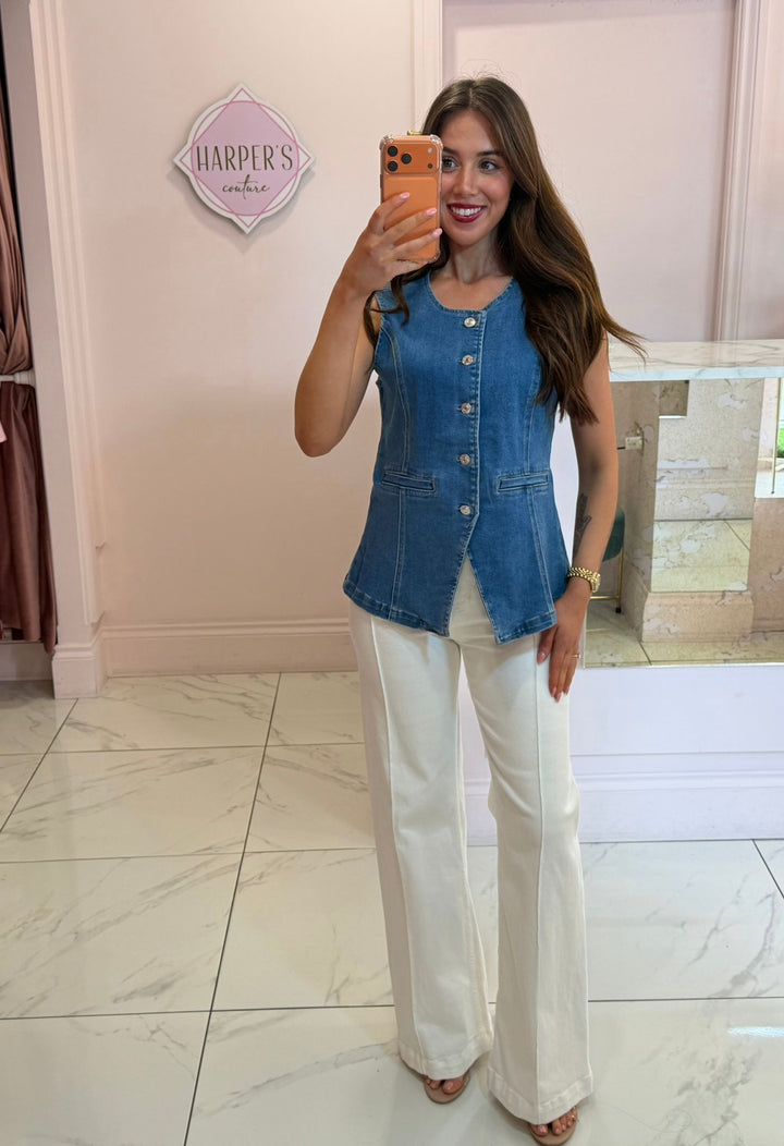 Elodie Denim Button Detail Waistcoat