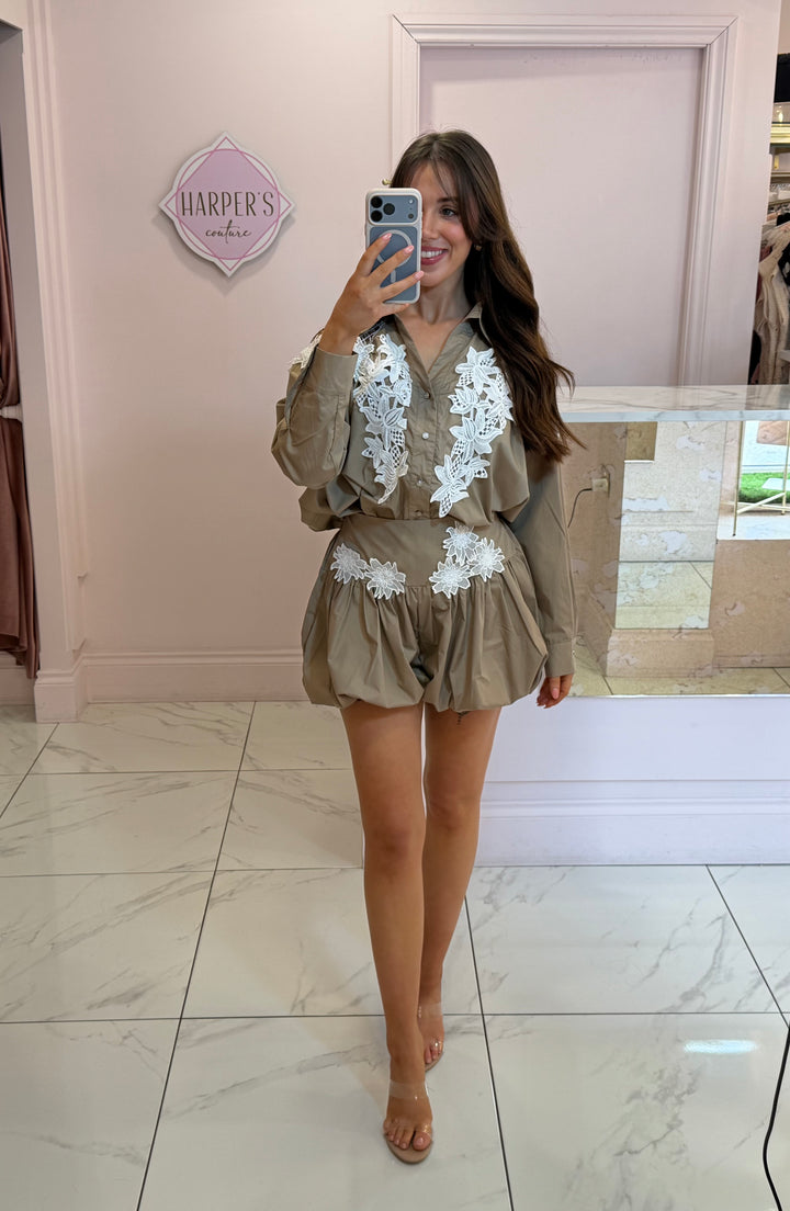 Suzy Floral Embroidered Shirt &amp; Puffball Skort Co Ord Set