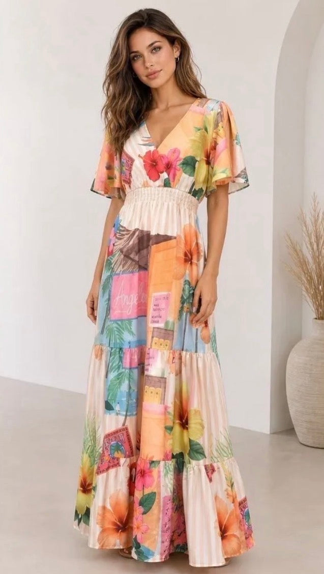 Sofia Vibrant Print Summer Maxi Dress