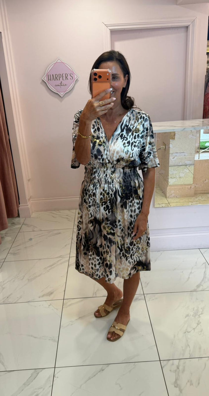 Celesta Animal Print Slinky Dress