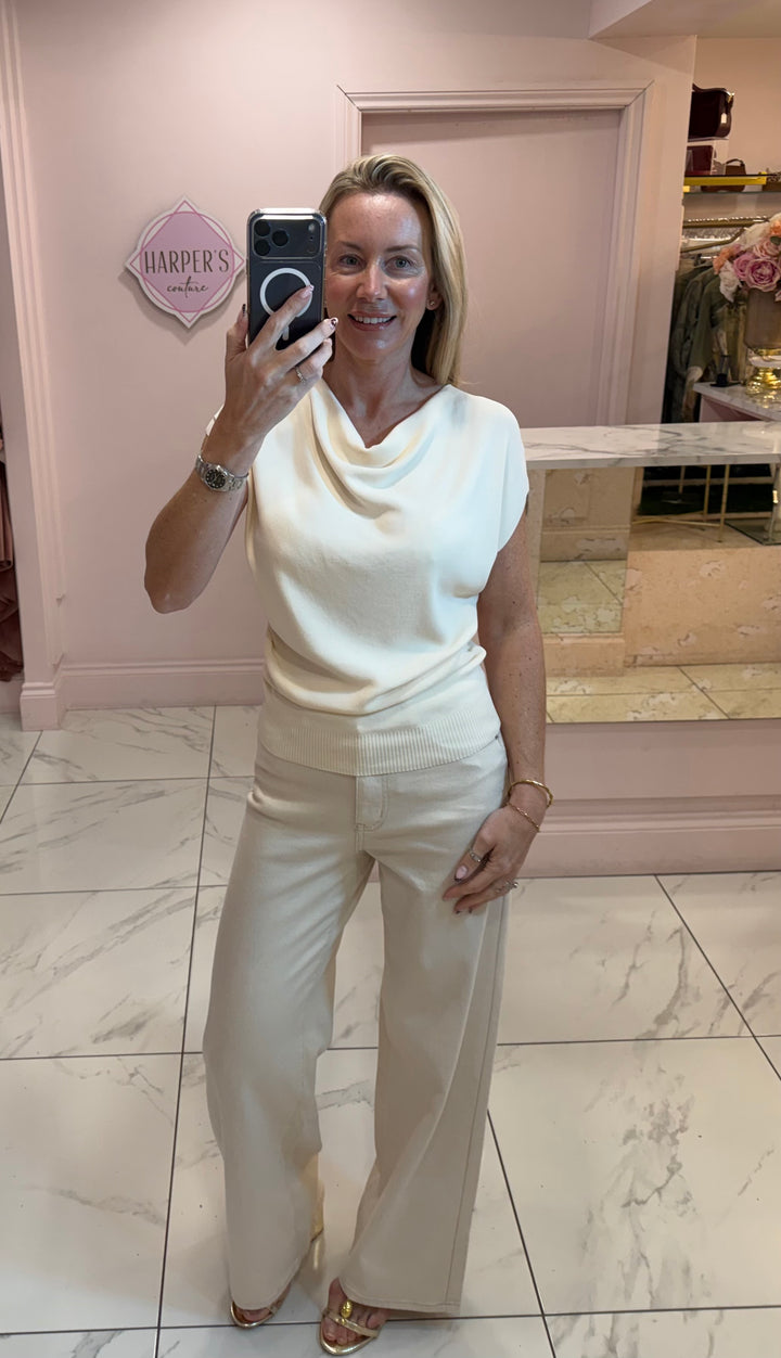 Delta Drape Neck Fine Knit Top