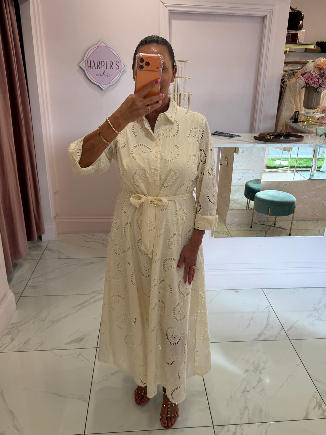 Posy Cream Broderie Anglais Print Dress
