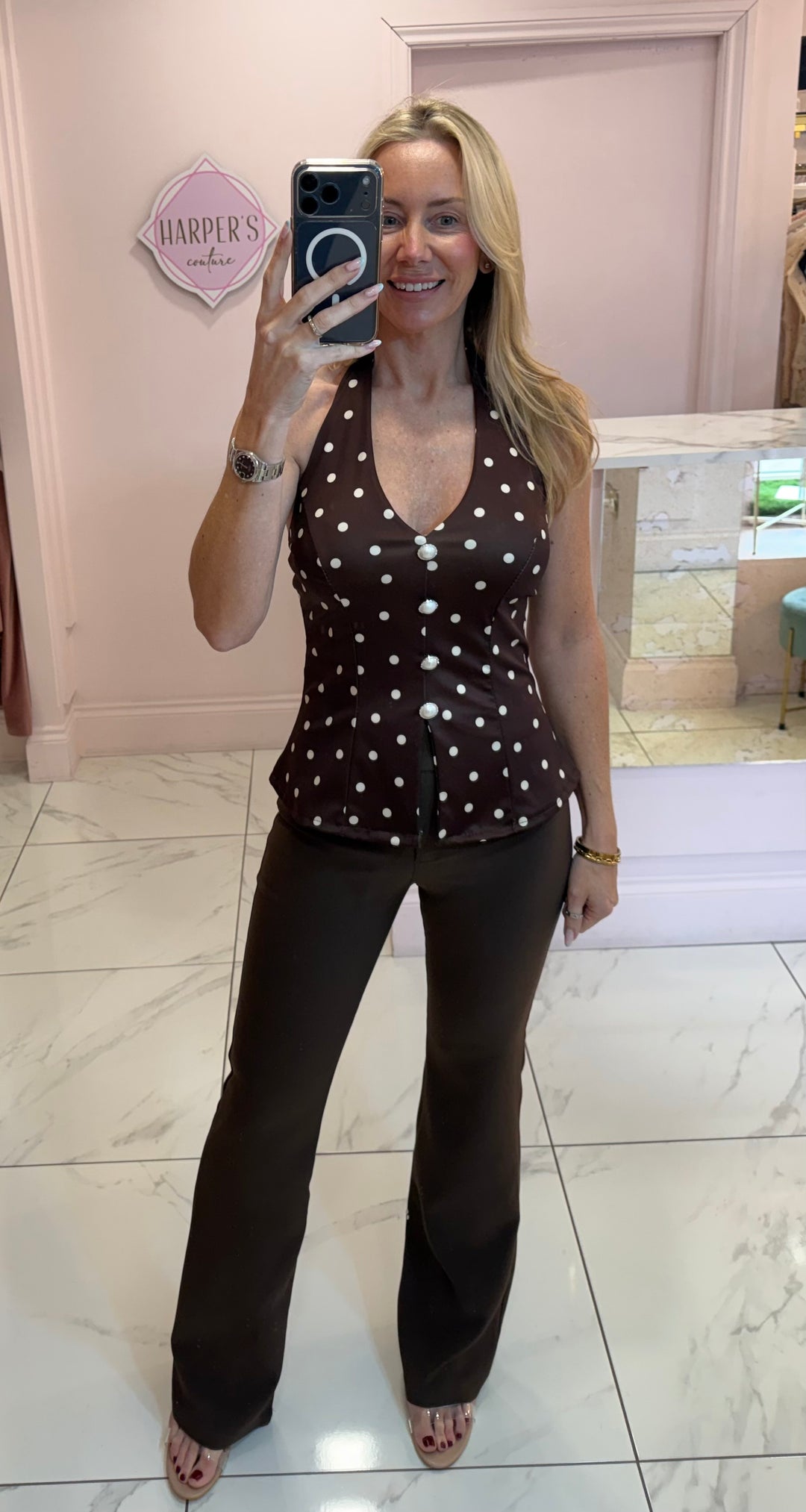 Ester Polka Dot Halterneck Top