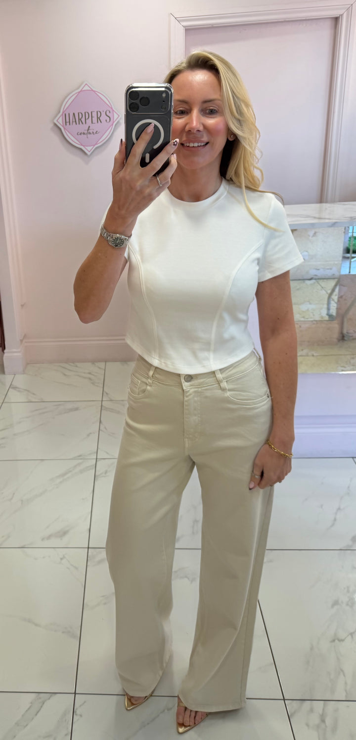 Bailey Beige Dad Fit Stretch Jeans