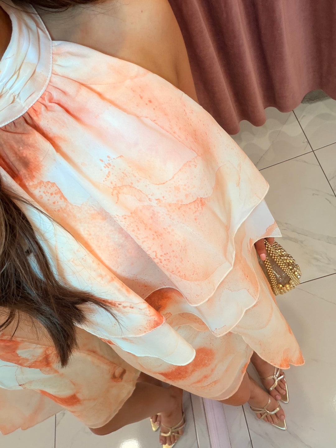 Neama Peach Layered Asymmetrical Dress