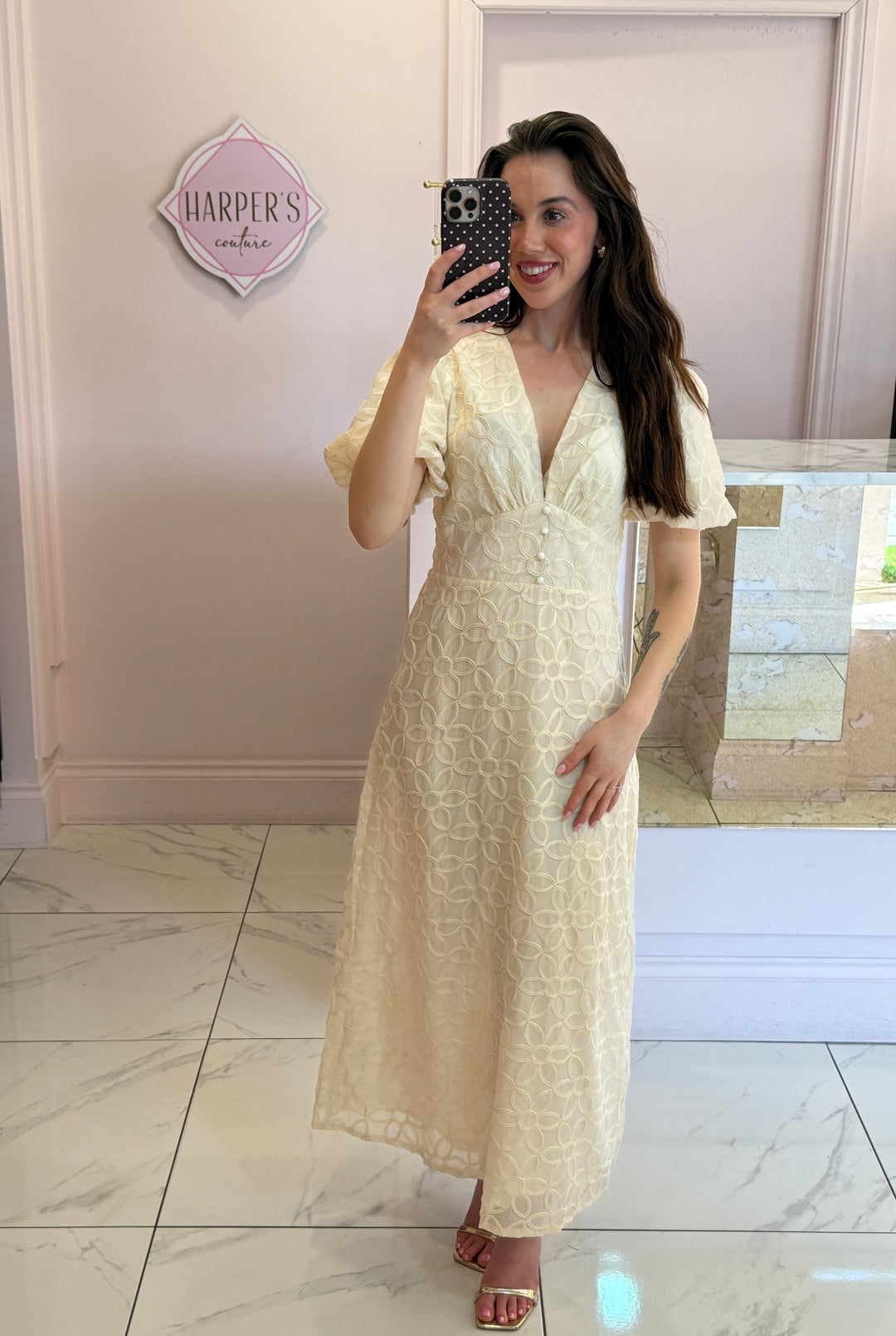 Elsa Cream Floral Embroidered Print Dress