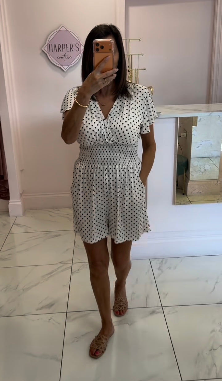 Alicia Polka Dot Elasicated Waist Playsuit
