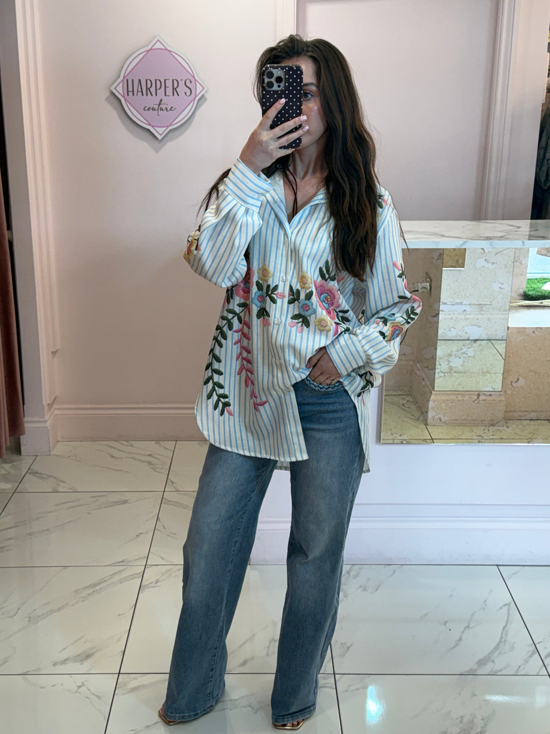 Kara Stripe &amp; Floral Print Detail Shirt/Blouse