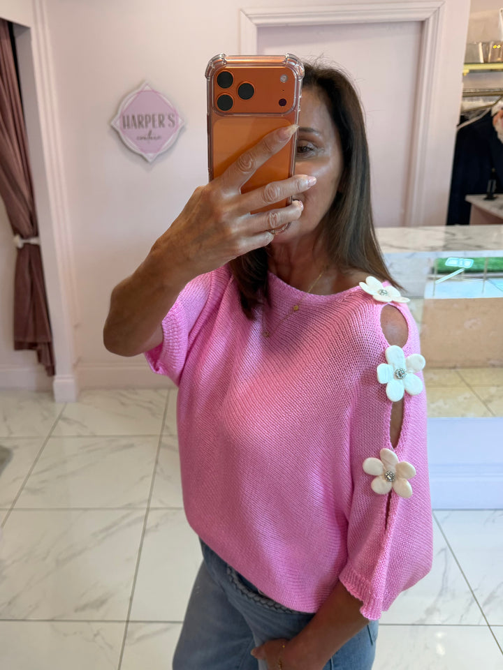 Jessica Fine Knit Flower Detail Top