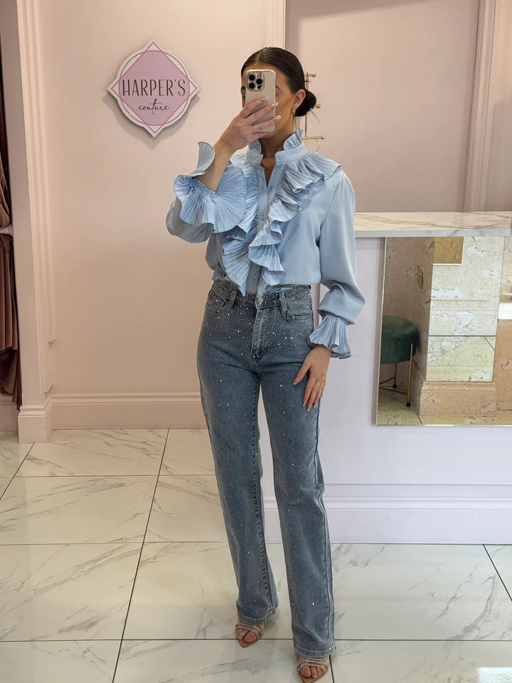 Ella Ruffle Front &amp; Cuff Detail Blouse
