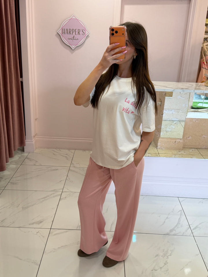 Dolce White &amp; Pink Printed Back T-Shirt