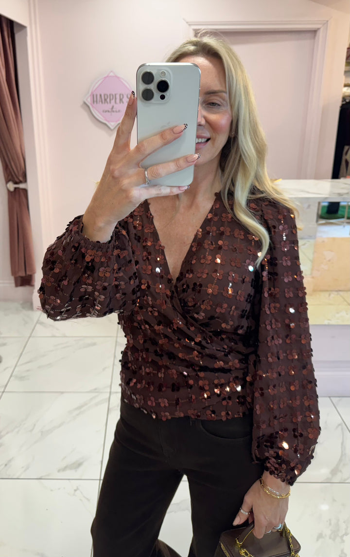 Tiffany Sequin Wrap Top