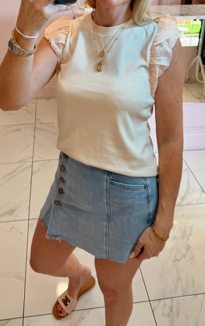 Saskia Soft Stretchy Denim Button Front Skort