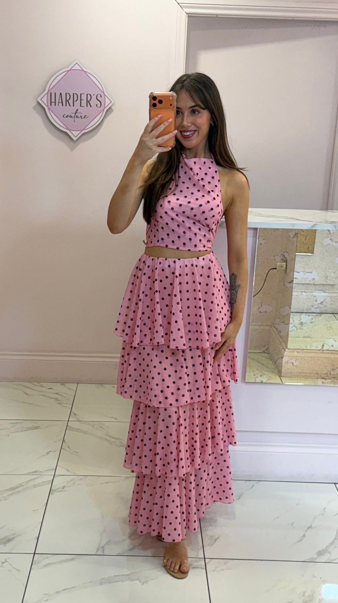 Laura Polka Dot Tiered Skirt &amp; Top CoOrd