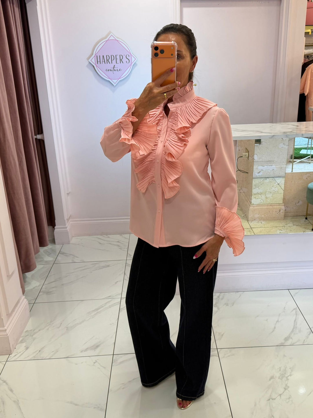Ella Ruffle Front &amp; Cuff Detail Blouse