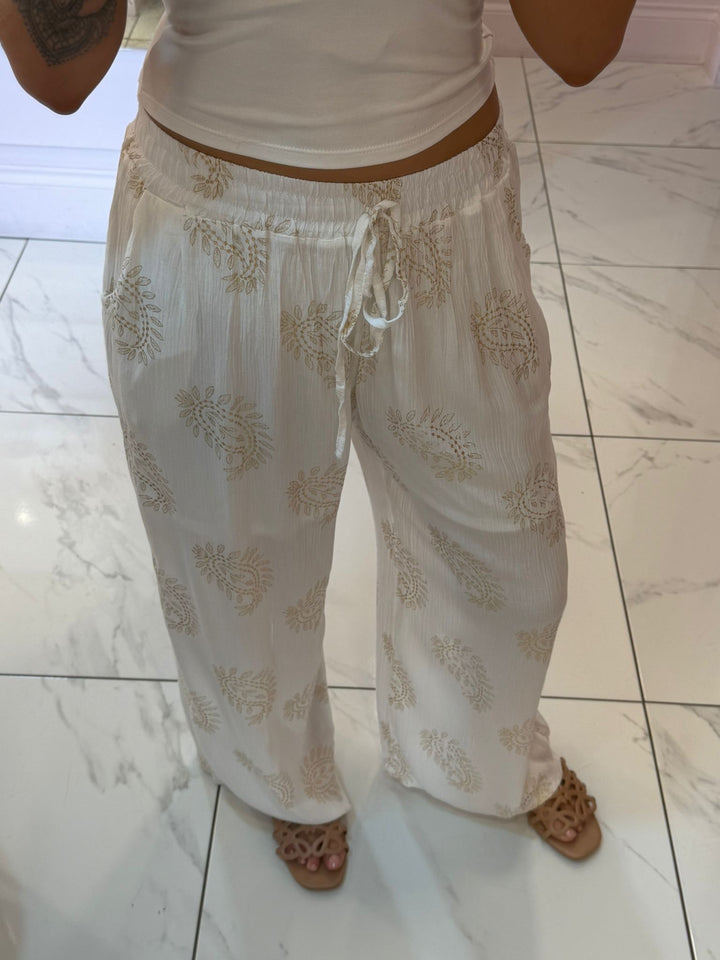Harriet White &amp; Gold Paisley Pattern Trousers