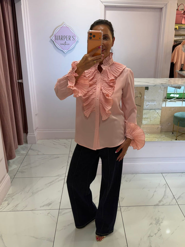 Ella Ruffle Front &amp; Cuff Detail Blouse
