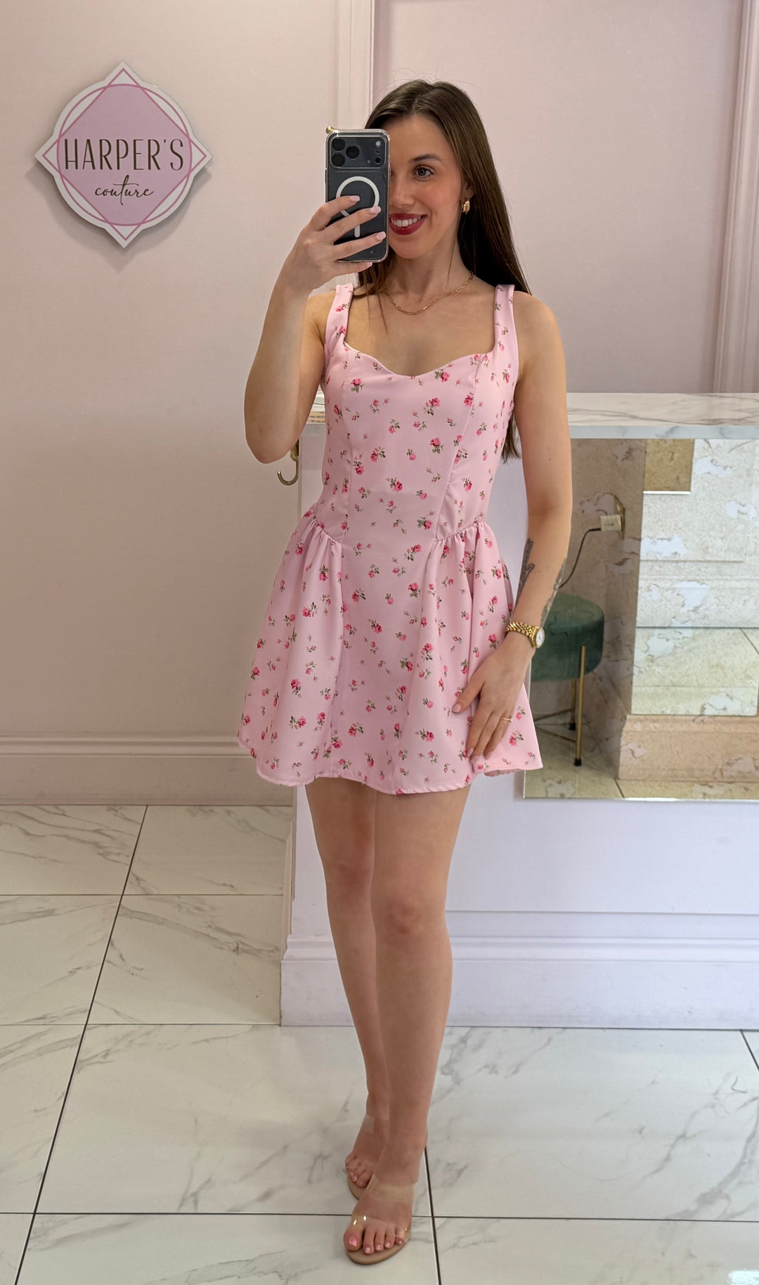 knee length dresses for ladies Cammy Floral Skater Dress – Harper's Couture