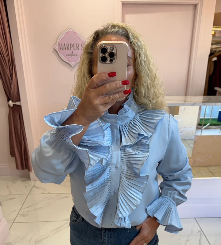 Ella Ruffle Front &amp; Cuff Detail Blouse