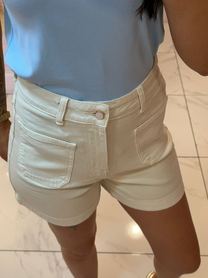 Katie Soft Stretchy Denim Front Pocket Shorts