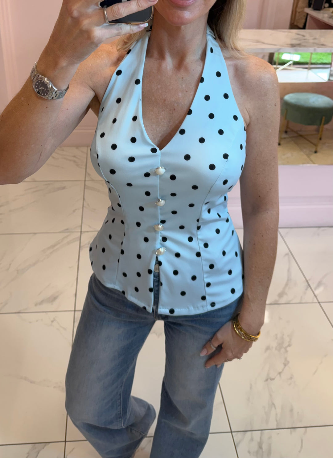 Ester Polka Dot Halterneck Top