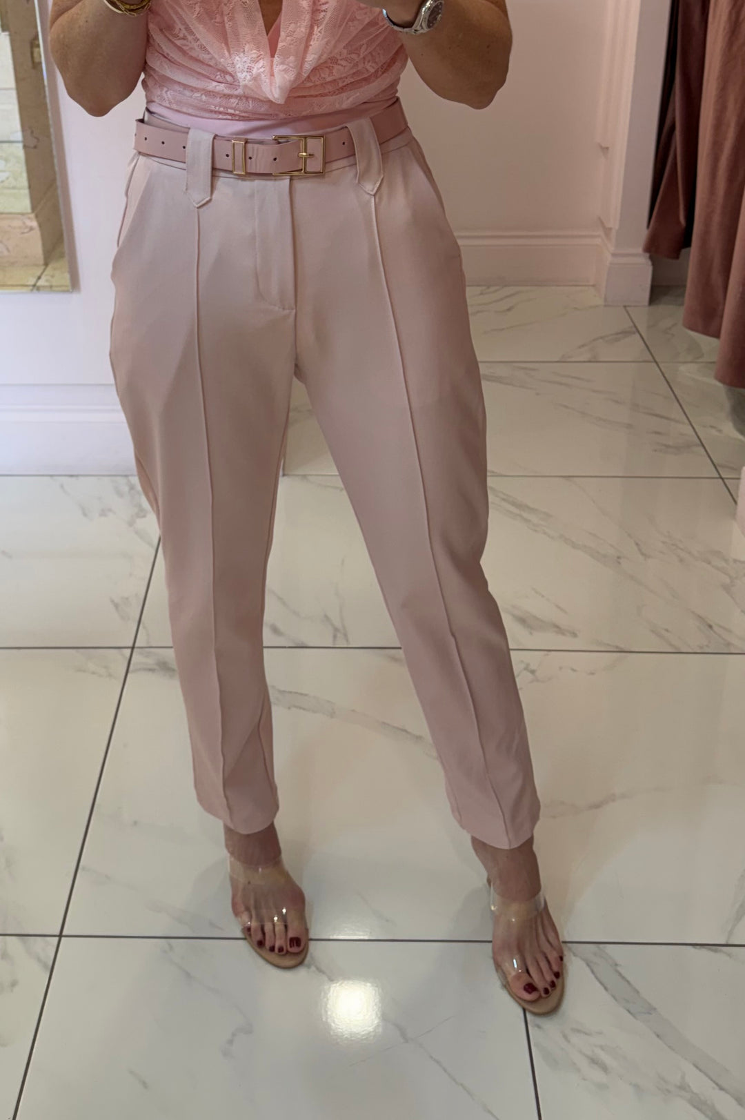 Izzy Tailored Tapered Leg Belted Trousers