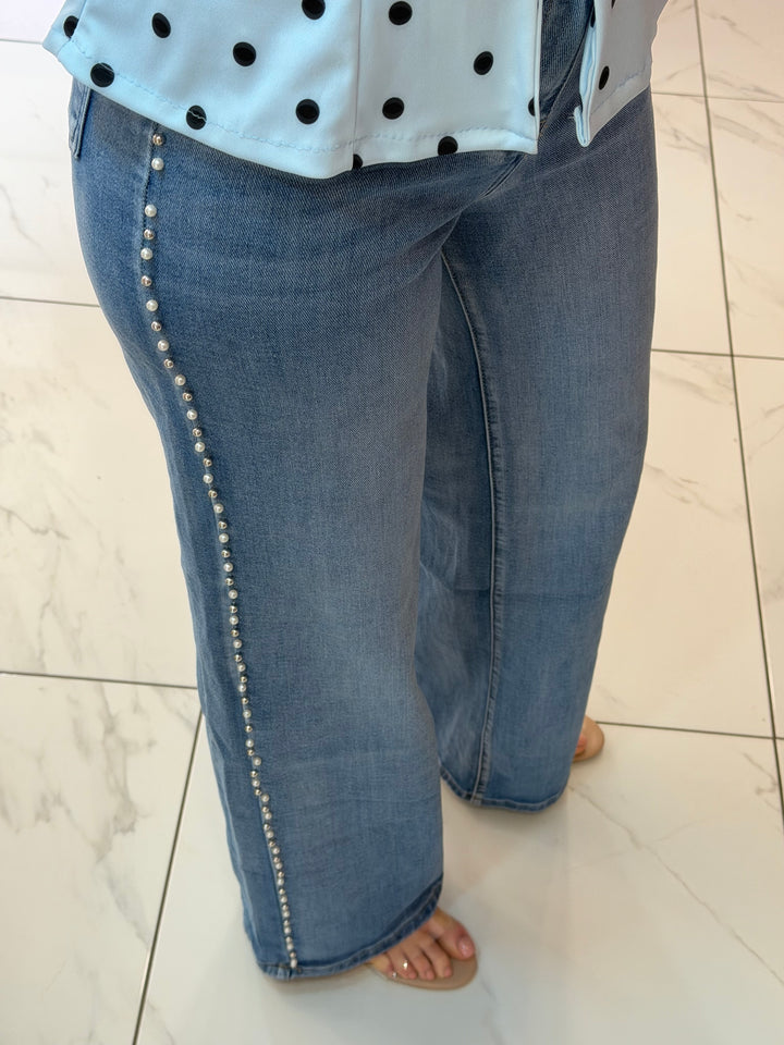 Pearl &amp; Stud Detail Stretch jeans