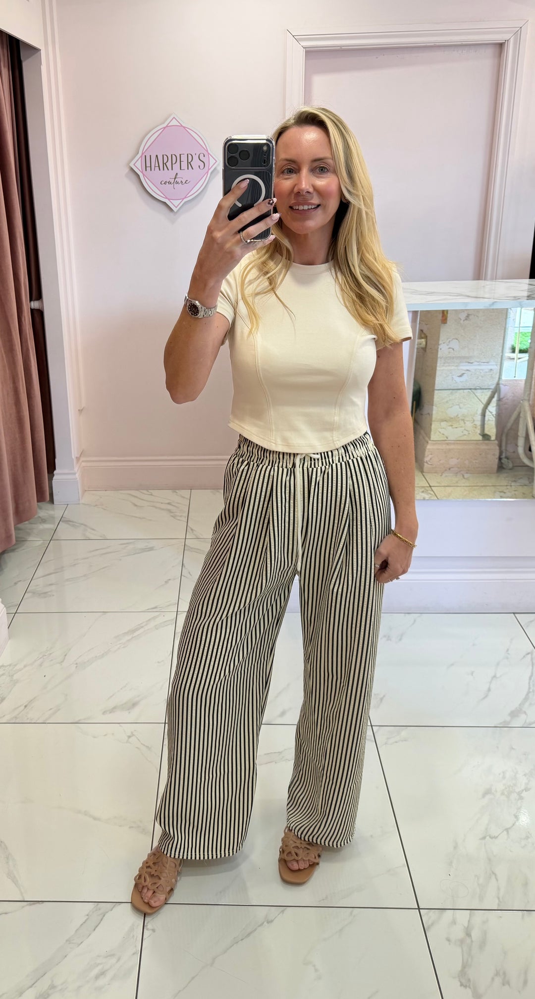 Lightweight stripe Textured Trousers