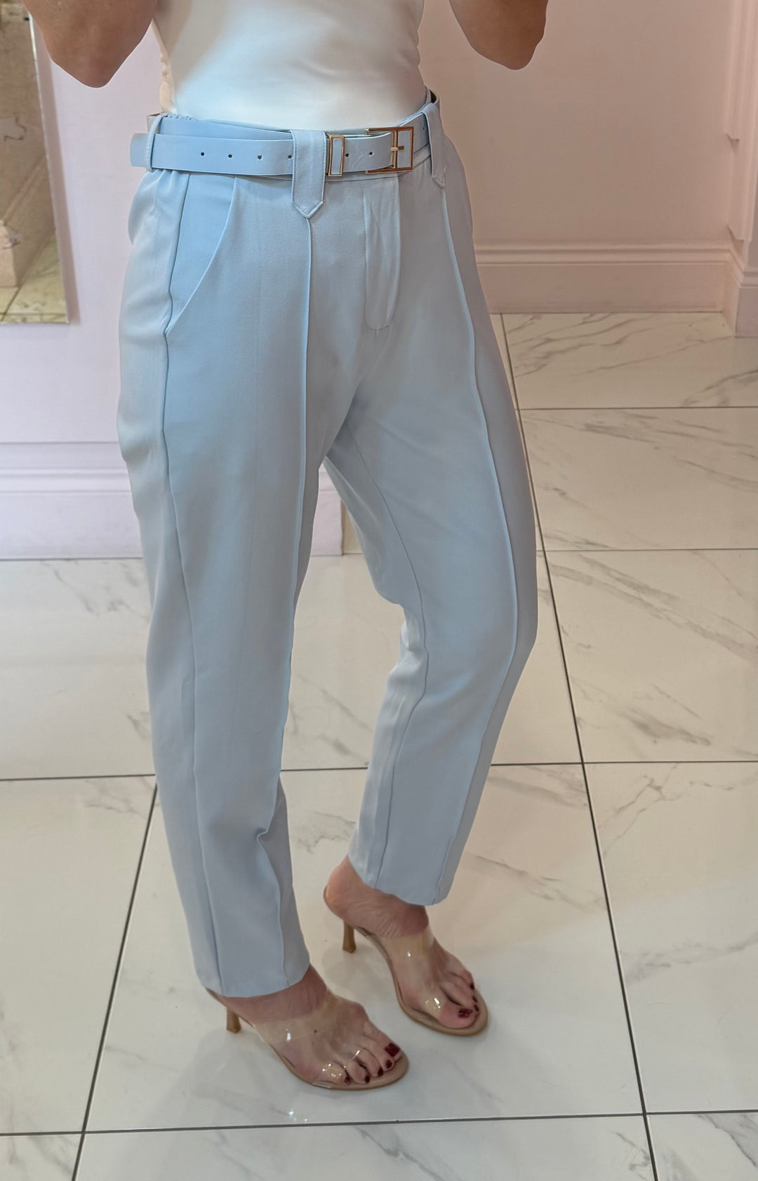 Izzy Tailored Tapered Leg Belted Trousers