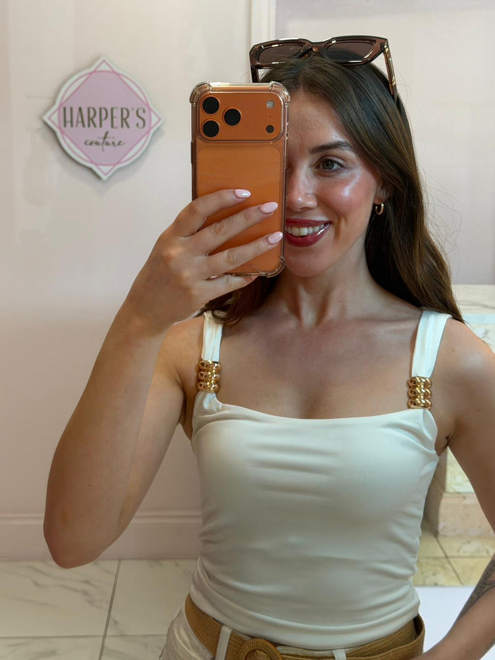 Sarah Super Soft Vest Top with Gold Detail