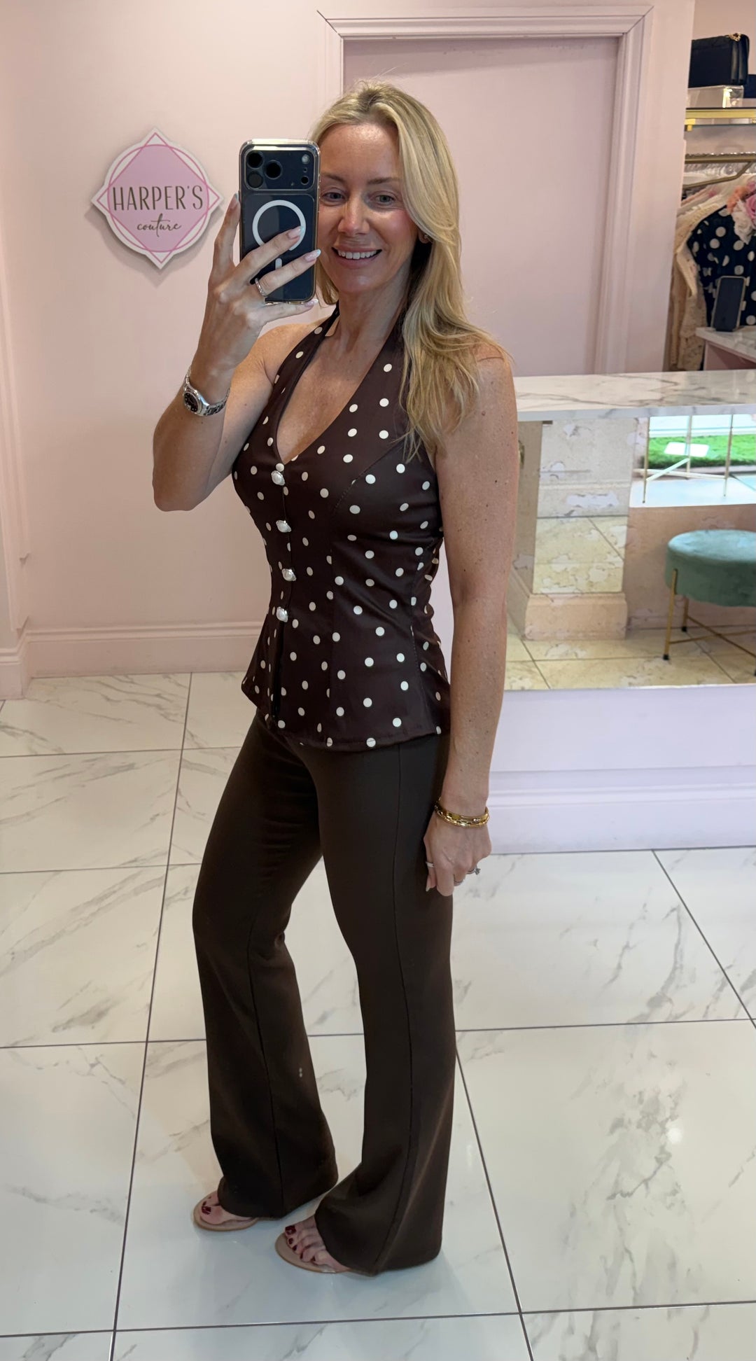 Ester Polka Dot Halterneck Top