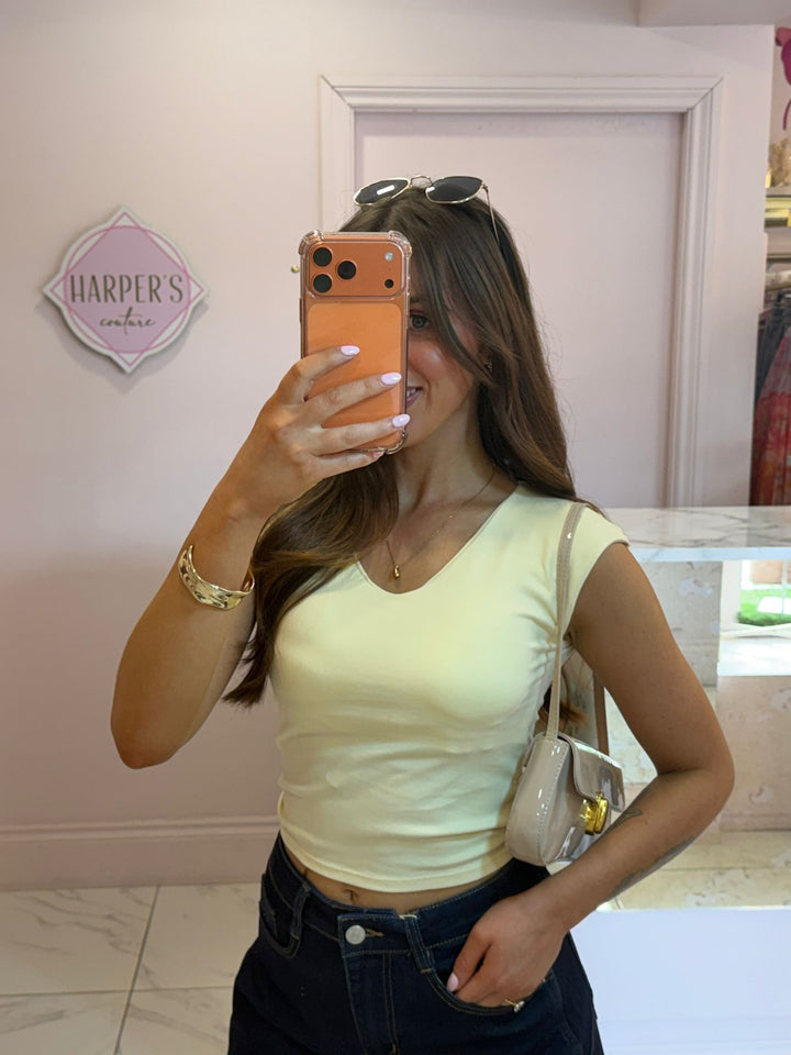 Loretta V Neck Cup Insert Short Sleeve Top
