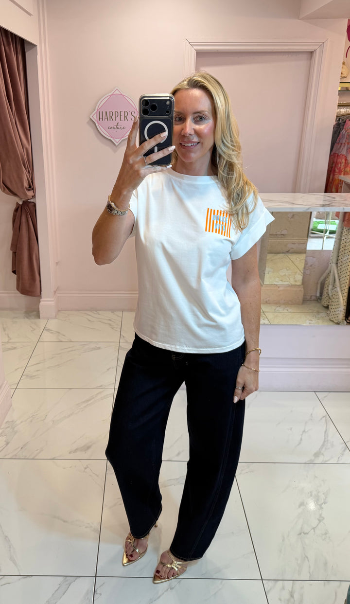 Harper White Print Sleeve T-Shirt