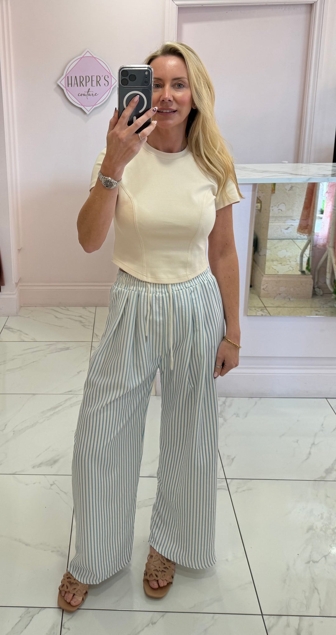 Lightweight stripe Textured Trousers