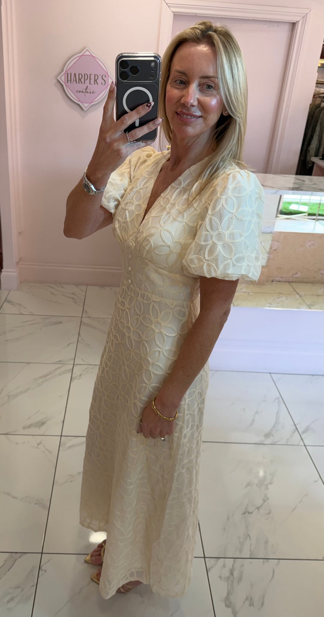 Elsa Cream Floral Embroidered Print Dress