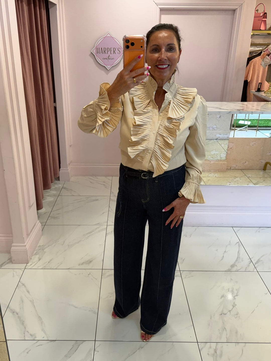 Ella Ruffle Front &amp; Cuff Detail Blouse